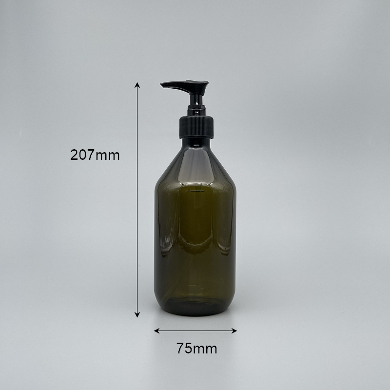 壓瓶 PETG 橄欖綠斜肩瓶 500ml 黑壓頭 ZY-009