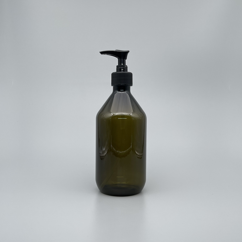 壓瓶 PETG 橄欖綠斜肩瓶 500ml 黑壓頭 ZY-009