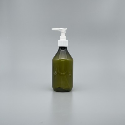 壓瓶 PETG 橄欖綠斜肩瓶 250ml 白壓頭 ZY-010