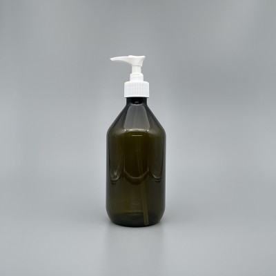 壓瓶 PETG 橄欖綠斜肩瓶 500ml 白壓頭 ZY-009