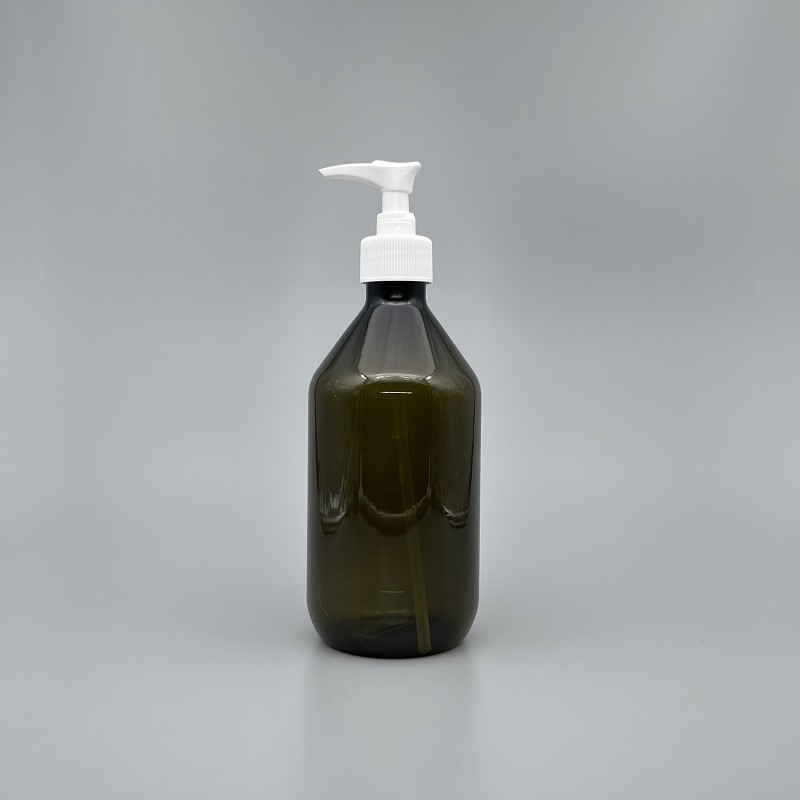 壓瓶 PETG 橄欖綠斜肩瓶 500ml 白壓頭 ZY-009