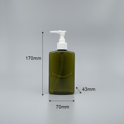 壓瓶 PETG 橄欖綠扁方瓶 250ml 白壓頭 ZY-008
