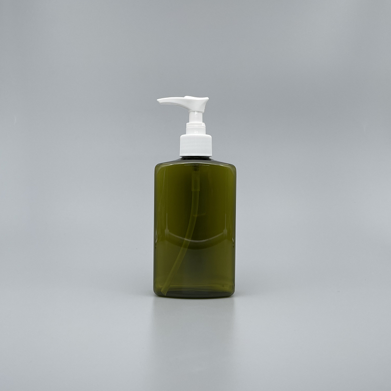 壓瓶 PETG 橄欖綠扁方瓶 250ml 白壓頭 ZY-008