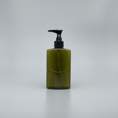 壓瓶 PETG 橄欖綠扁方瓶 250ml 黑壓頭 ZY-008