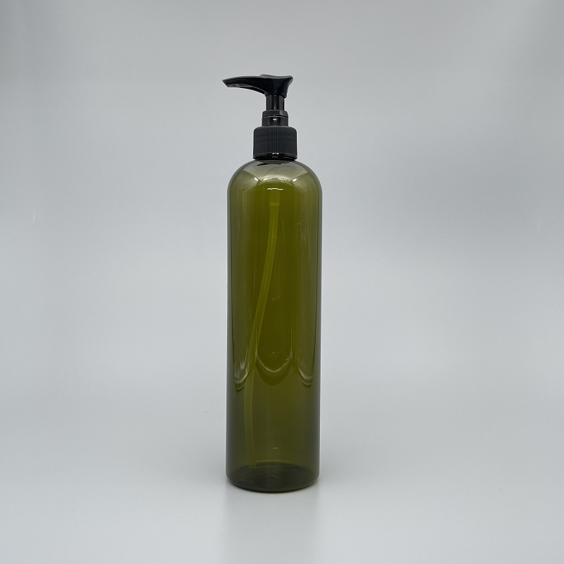壓瓶 PETG 橄欖綠瘦高瓶 500ml 黑壓頭 ZY-139